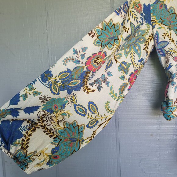 Zara Floral Print Long Puffed Balloon Sleeve  Tie Front Cropped Blouse . Size S - Picture 6 of 8